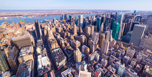 New York - April 2015, NY, USA: Manhattan aerial panorama, view from The Empire State Building