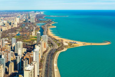 Chicago ve Michigan Gölü'hava Panoraması. Kuzey Bulvarı sahil. Illinois, ABD
