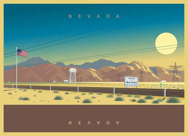 Evening Landscape Nevada Usa Symbolic Vector Illustration Interstate Highway American — Stock Vector