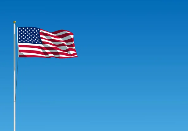 Abd Bayrağı Rüzgarda Dalgalanıyor Bayrak Direğinde Açık Mavi Gökyüzüne Asılı — Stok Vektör