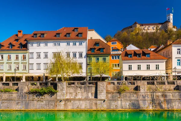 Beautiful Cityscape Ljubljana Colorful Historical Buildings Castle Background Slovenia — Stock Photo, Image