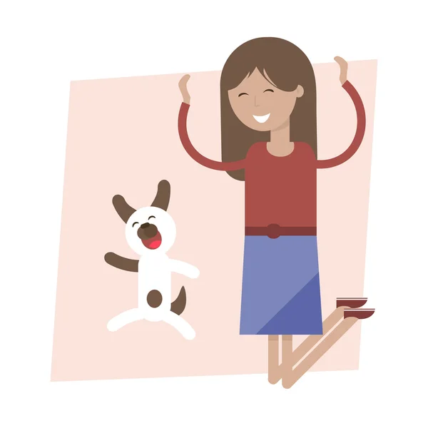 Fille et chien saut pour la joie — Image vectorielle