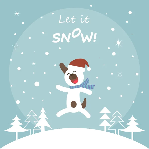 Cute Dog Jumping pour la joie Carte de Noël — Image vectorielle