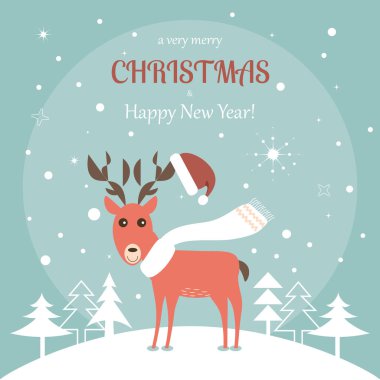 geyik ile yılbaşı tebrik kartı