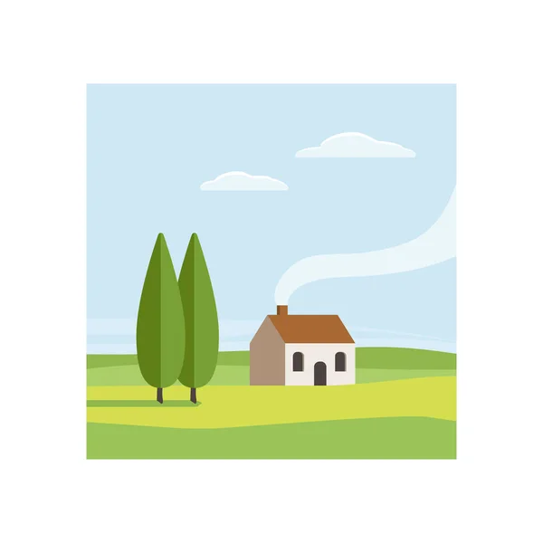 Paisaje rural con casa — Vector de stock