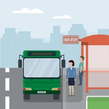 Otobüs durağındaki insanlar.