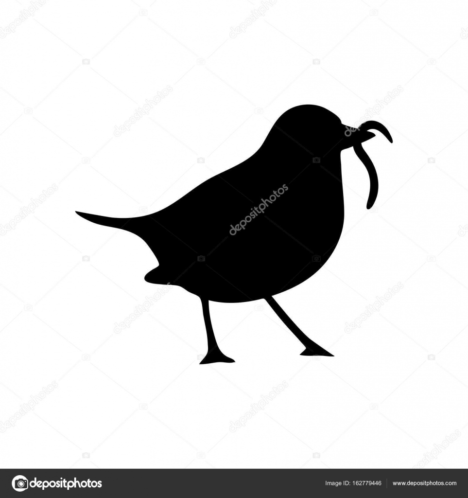 Uccello e verme Silhouette — Vettoriale Stock
