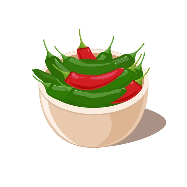 Pimentos Jalapeno vermelho e verde em uma tigela . — Vetor de Stock
