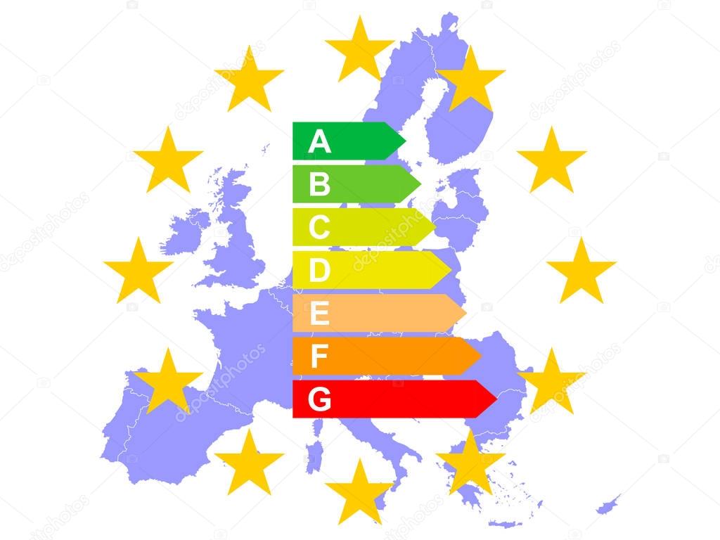Europe saves Energy Map with stars and Energy Label