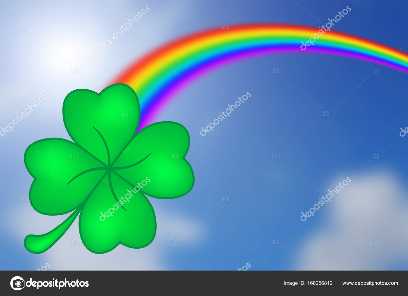 Arc-en-ciel avec trèfle à quatre feuilles et fond ciel — Photo de stock par  ©schneiderfoto - 168256812, image size:1600x1163