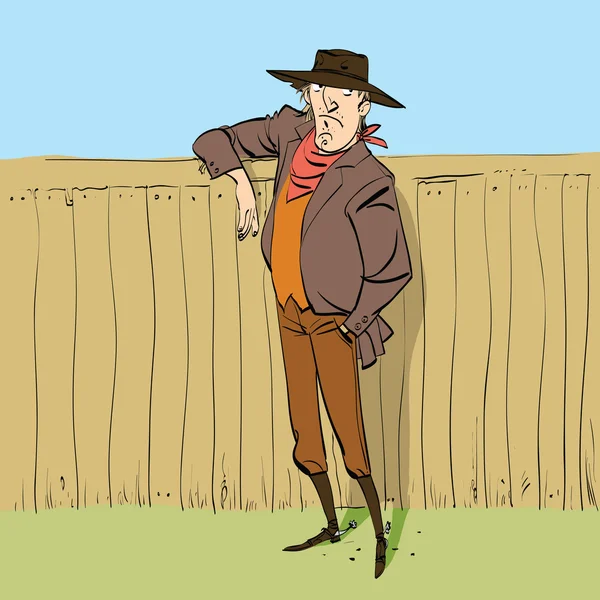 Kowboj w pełną postać stojącą w pobliżu ogrodzenia — Wektor stockowy