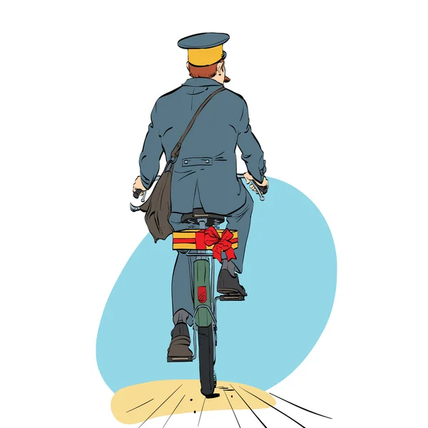 Retro postacı hediye göndermek ile bisiklet sürmek