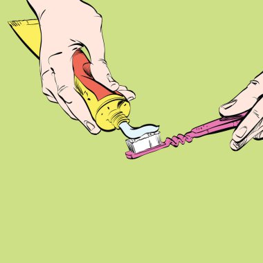 Adam bir diş fırçası Diş macunu sıkma