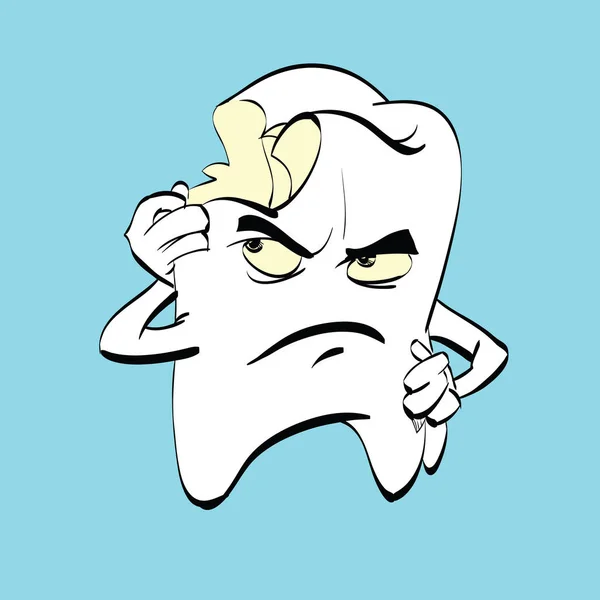 El diente dolorido con caries, un personaje de cómic — Vector de stock