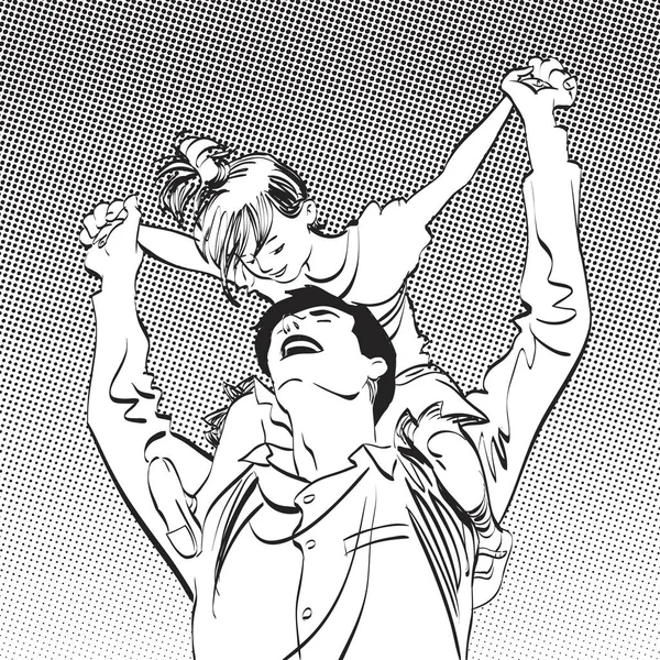Vader met klein meisje op zijn schouders — Stockvector