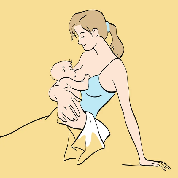 아름 다운 어머니 breastfeeds 아기 — 스톡 벡터