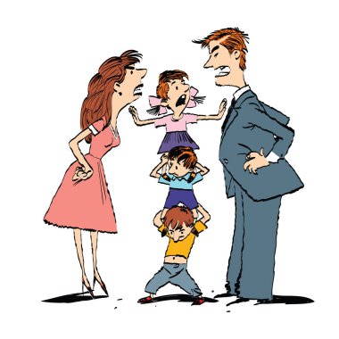 Aile, anne ve baba dövüş, çocuklar sakin kavga