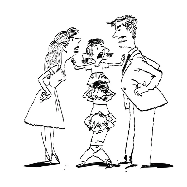 Streit in der Familie, Mama und Papa streiten, Kinder ruhig Vektorgrafiken