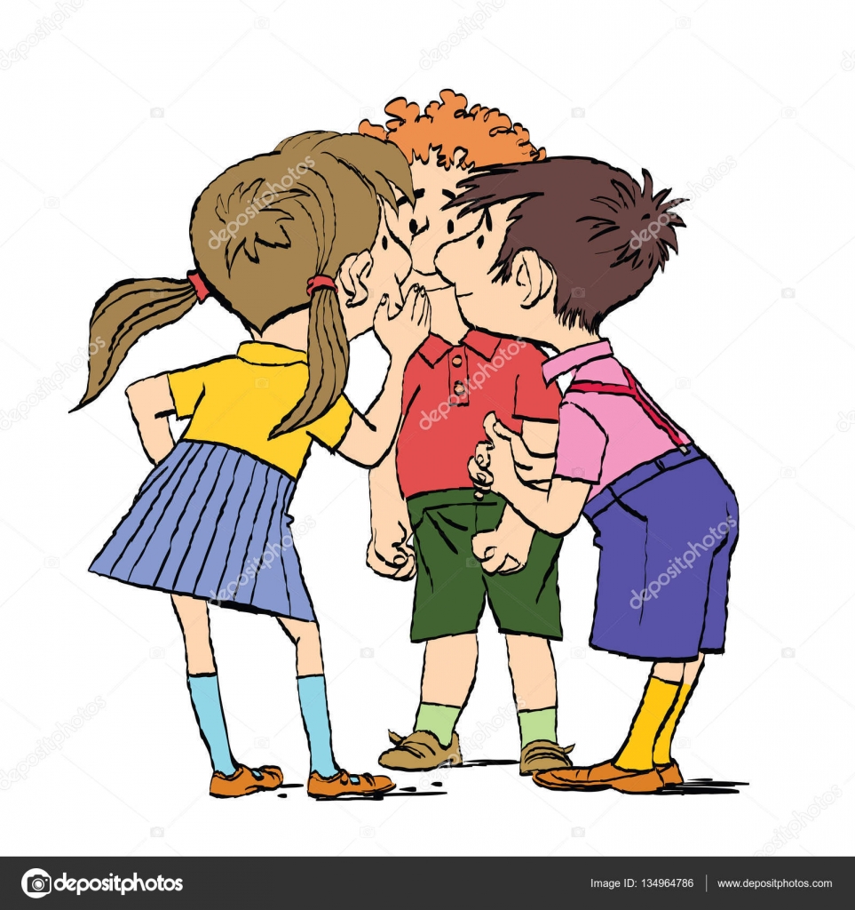 Misterio, un grupo de niños susurrando Vector de stock #134964786 de  ©artpustovit.gmail.com, image size:963x1024