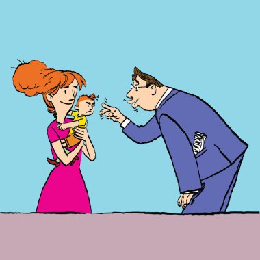 Bir çocuk ve garip adam neşeli anne