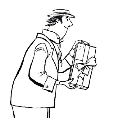 Retro adam bir hediye verir