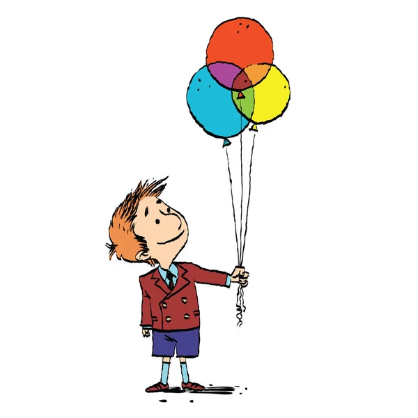 Αγόρι και πολύχρωμα μπαλόνια — Διανυσματικό Αρχείο