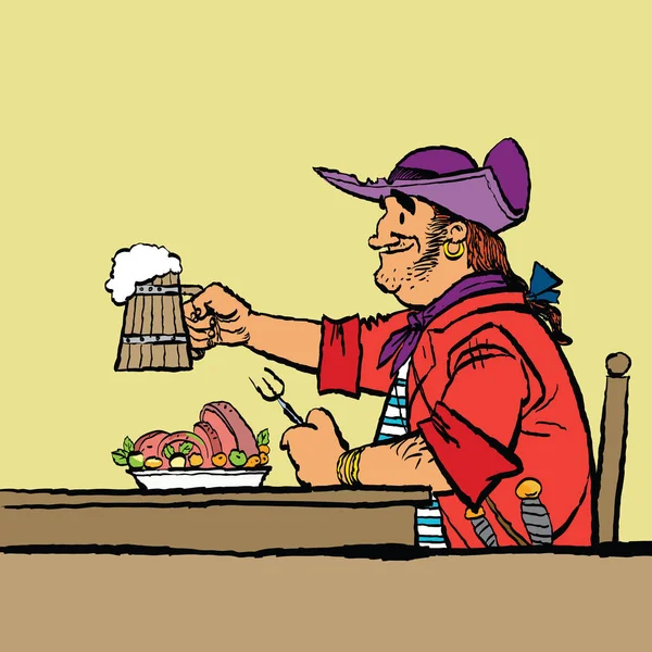 Mutiger Pirat isst in der Taverne lizenzfreie Stockvektoren