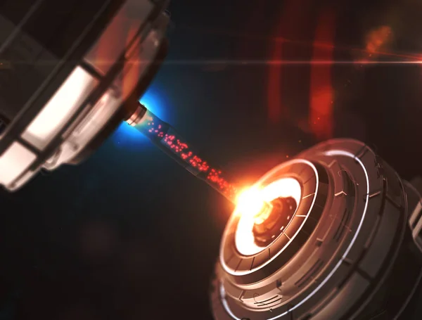 Bilimsel teknolojide saçılan gelecekteki lazer. 3D çizim