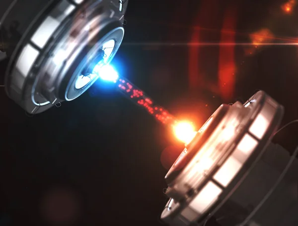 Bilimsel teknolojide saçılan gelecekteki lazer. 3D çizim