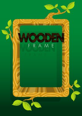 Dallar ve yapraklar yeşil zemin üzerine kalın ahşap çerçeve. Boyut: 210 x 297 mm