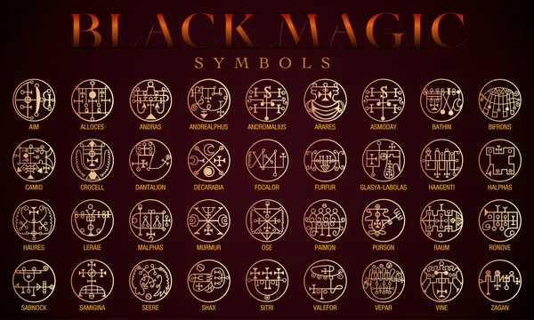 Set of Black magic Symbols. Black magic or Dark magic has traditionally referred to the use of supernatural powers or magic for evil and selfish purposes Royalty Free Stock Illustrations
