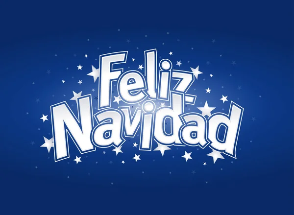 FELIZ NAVIDAD Feliz Navidad en español Portada azul de tarjeta de felicitación con estrellas en el fondo. Tamaño del diseño: 15 cm x 11 cm. Diseño de letras . — Vector de stock