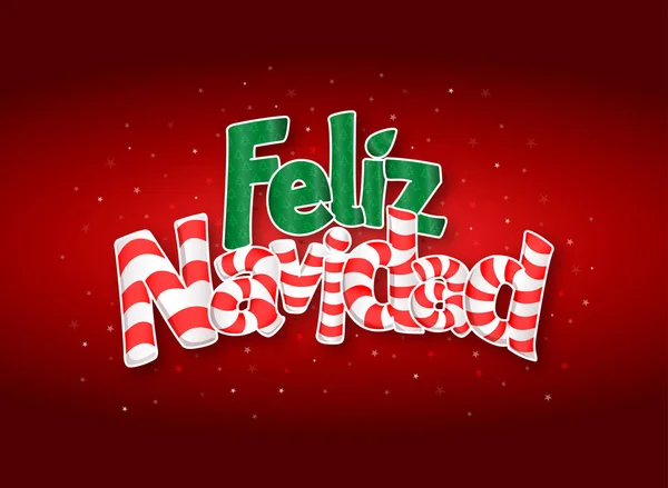 FELIZ NAVIDAD -Merry Christmas in Spanish language- Red cover of greeting card with stars in background. Layout size: 15 cm x 11 cm. Lettering design. — Stock Vector