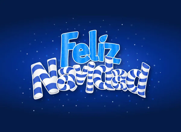 FELIZ NAVIDAD - Feliz Natal em língua Espanhola - Capa azul do cartão de felicitações com estrelas no fundo. Tamanho do layout: 15 cm x 11 cm. Desenho de letras . — Vetor de Stock