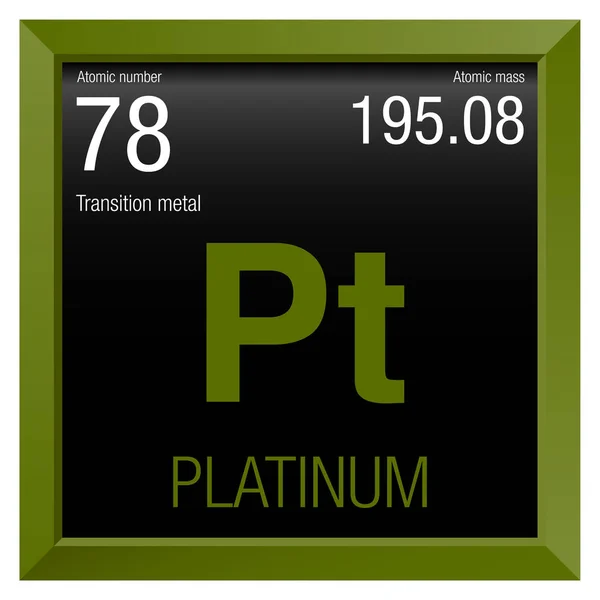 플래티넘 기호입니다. 요소 번호 78는 주기율표의 요소-화학-검은 배경과 녹색 사각형 프레임 — 스톡 벡터