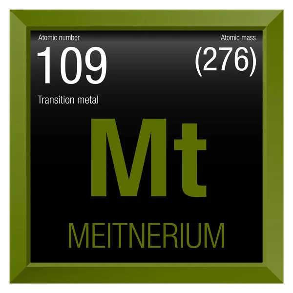 Meitnerium 符号。元素编号 109 周期表中的元素-化学-绿色方框黑色背景 — 图库矢量图片
