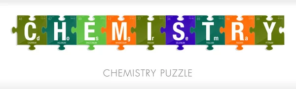 Palabra QUÍMICA formada por símbolos de la Tabla Periódica de los Elementos en forma de piezas de rompecabezas - Imagen vectorial — Archivo Imágenes Vectoriales