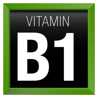 B1 vitamini Icon - kimya - siyah arka plan ile yeşil kare çerçeve
