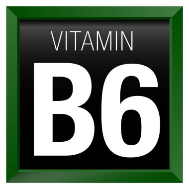 B6 vitamini Icon - kimya - siyah arka plan ile yeşil kare çerçeve