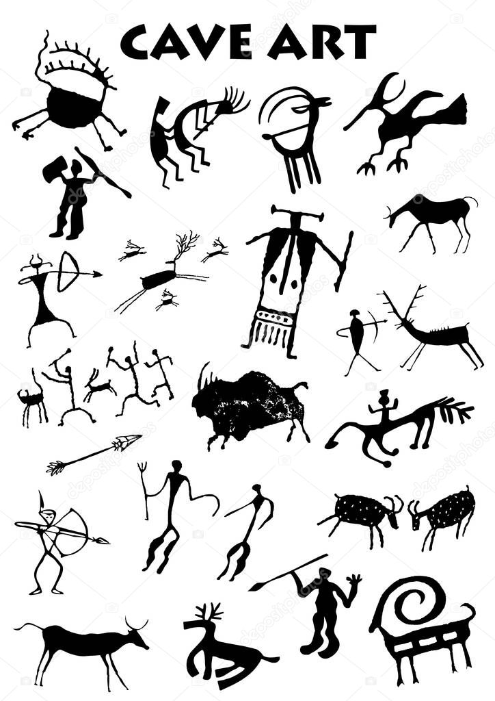 Set of Cave Art in white background - Vector image 