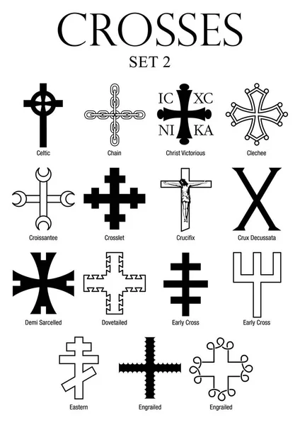 Ensemble de croix avec des noms sur fond blanc. Taille A4 - Image vectorielle — Image vectorielle