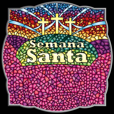 Semana Santa - İspanyolca dil - vitray İsa'nın çarmıha germe siyah çerçeve ile teması ile kutsal hafta İncil yazı - vektör görüntü
