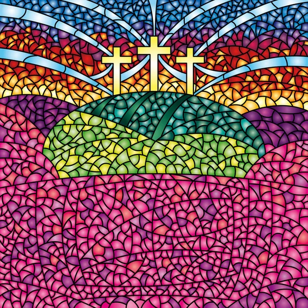 Vitrail coloré avec le thème de la crucifixion du Christ - Image vectorielle — Image vectorielle