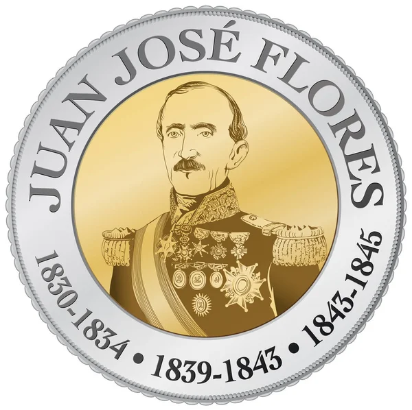Ritratto di Juan Jose Flores (1800 1864) in moneta di fantasia. È stato il primo presidente della Repubblica dell'Ecuador - Immagine vettoriale — Vettoriale Stock