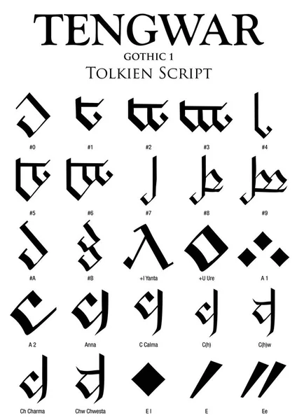 Gótikus tengwar ábécé 1 - fehér háttér - vektor kép Tolkien Script — Stock Vector