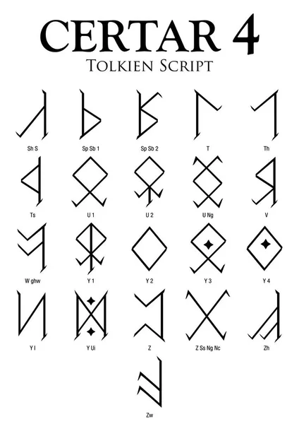 Certar ábécé 4 - fehér háttér - vektor kép Tolkien Script — Stock Vector