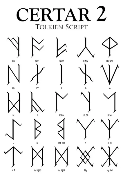 Certar ábécé 2 - fehér háttér - vektor kép Tolkien Script — Stock Vector