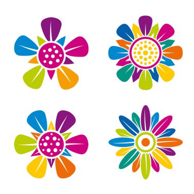 Beyaz arka plan _ vektör görüntü dört çok renkli çiçek simgeler kümesi