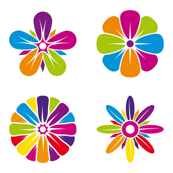 Conjunto de quatro ícones de flores multicoloridas na imagem background _ Vector branca —  Vetores de Stock