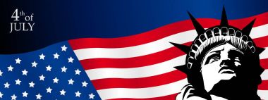 Özgürlük Anıtı'nın Amerika Birleşik Devletleri bayrağı ile 4 Temmuz - vektör görüntü metin üzerinde çehresini bayrağı